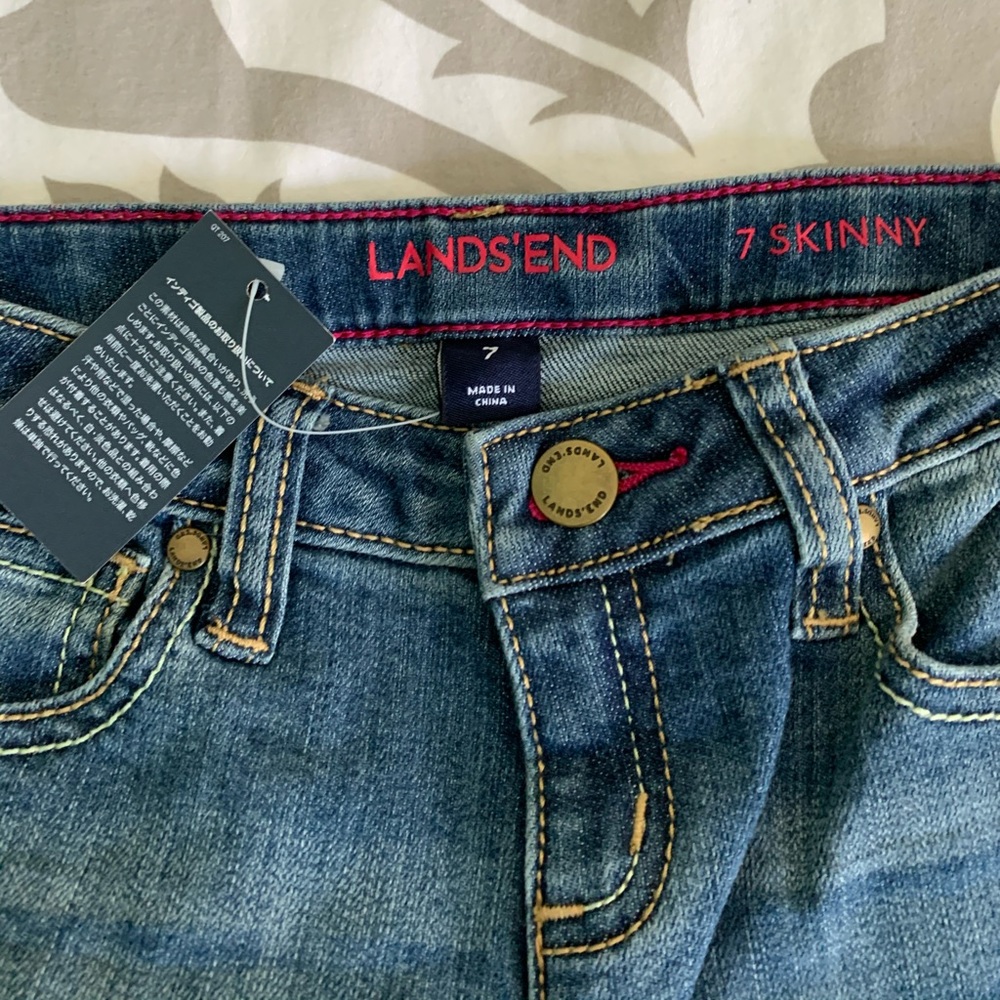 Lands’ End Girls’ skinny jeans, elastic wst, sz 7